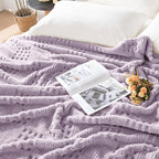 50x70 Inch Waffle Purple Throw Blanket -Fluffy Fleece, Neutral Tan Color - Image 3