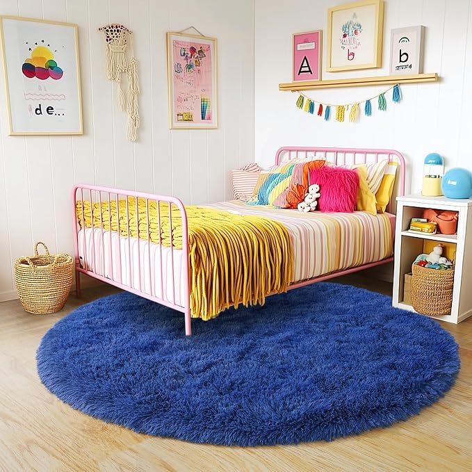 3'x3' Blue Round Rug for Bedroom, Ultra Soft Fluffy Circle Rug for Kids Girls - Image 7
