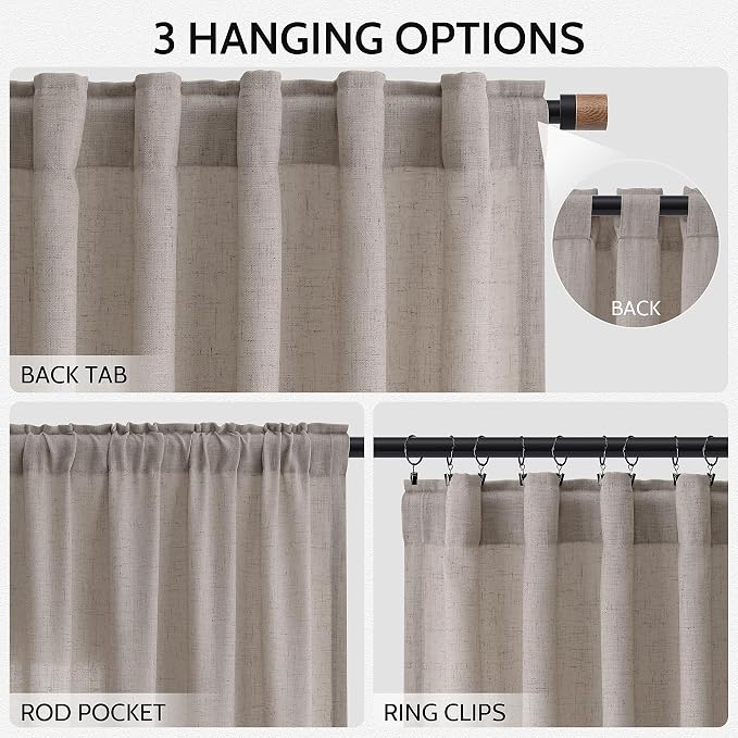 Nanspring Stone Beige Linen Curtains 84 Inches Long - Image 2