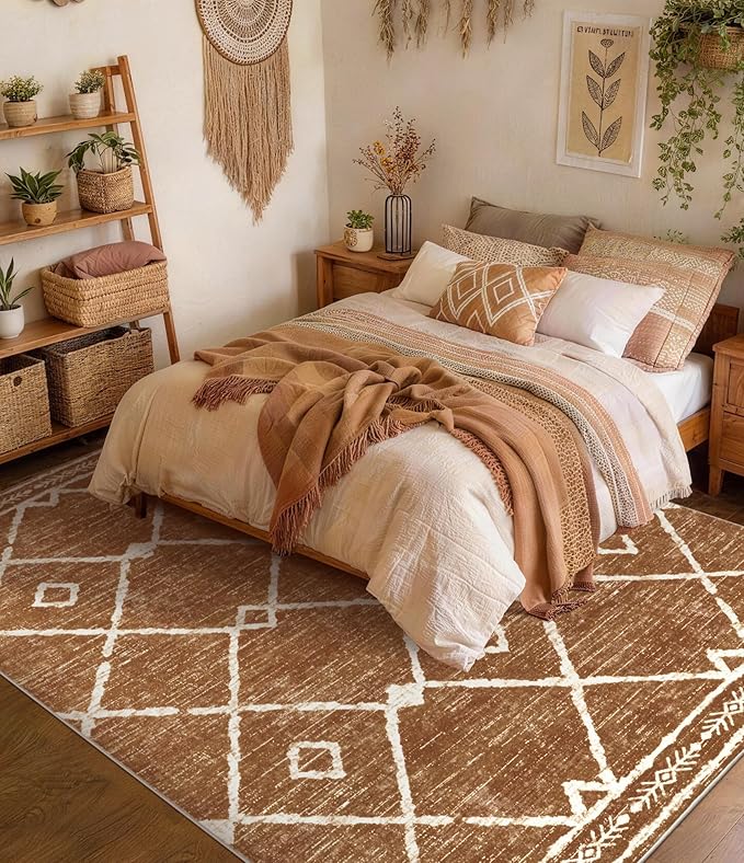 YIHOUSE Western Rugs for Living Room, 6x9 Moroccan Area Rug, Aztec Burnt Orange - Image 2