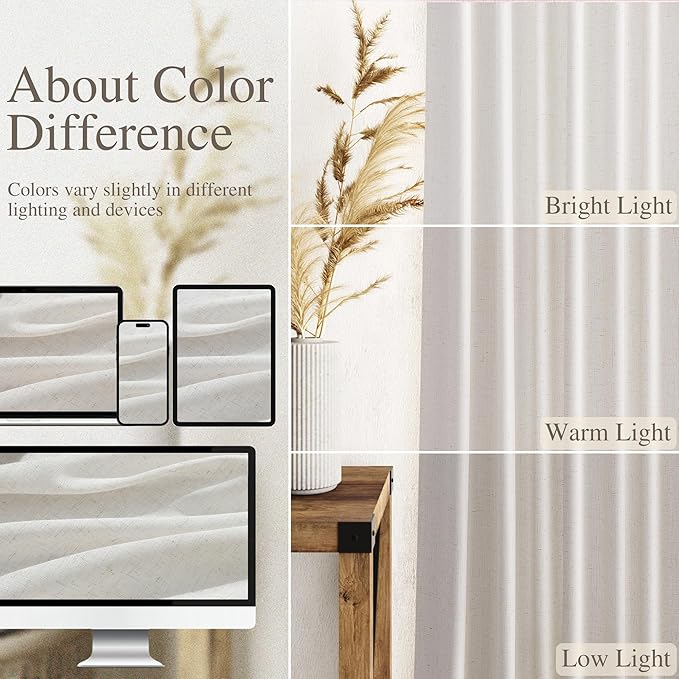 Nanspring Natural Linen Curtains 108 Inches Long - Image 3