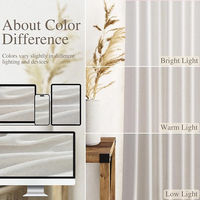 Nanspring Natural Linen Curtains 80 Inch Length - Image 3