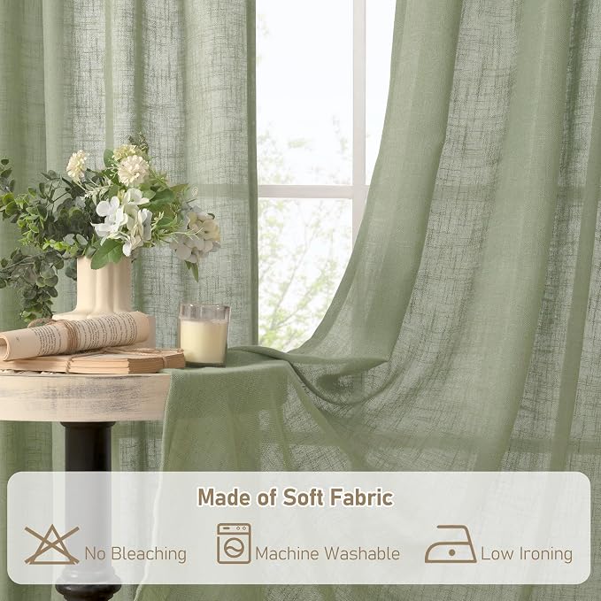 LAMIT Sage Green Linen Curtains 45 inches Length - Image 8