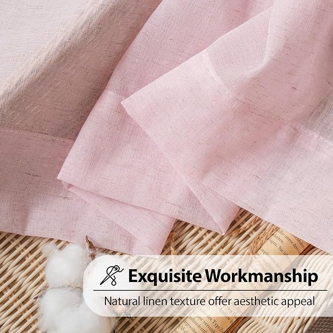 FMFUNCTEX Linen Sheer Curtains for Bedroom, Blush Pink Farmhouse French Flax - Image 6