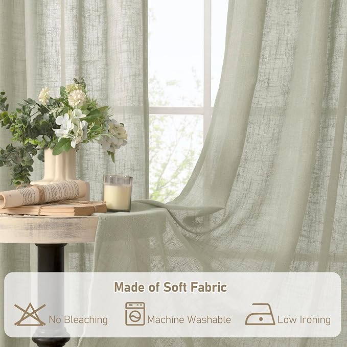 LAMIT Sage Grey Linen Curtains 90 Inch - Image 8