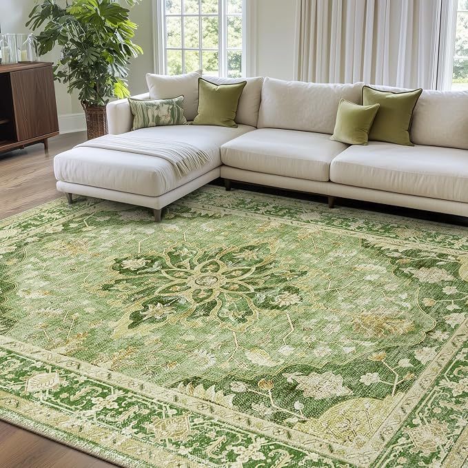 RELEANY Area Rugs 9'x12' Washable Non-Slip, Floral Vintage Distress Print - Image 2