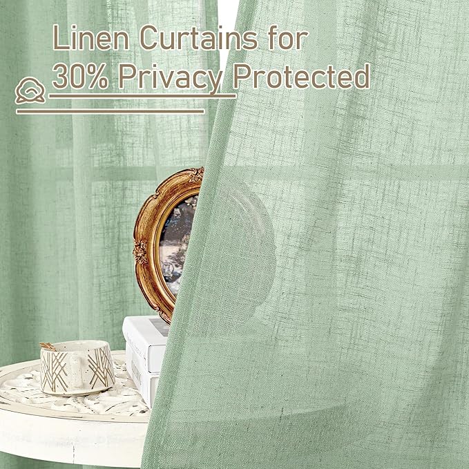 LAMIT Fresh Green Linen Curtains 45 Inch Length 2 Panels, Light Filtering - Image 5