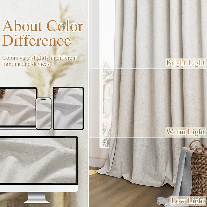 Guken Light Beige Extra Long 100% Blackout Curtains 120 Inch Length 2 Panels Set - Image 7