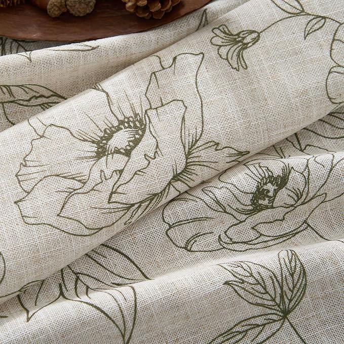 jinchan Floral Linen Curtains for Living Room 96 Inch Length Green Flower - Image 5