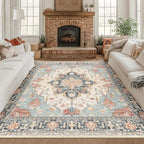 RELEANY Area Rugs Square 8ft Washable Non-Slip, Floral Vintage Distress Print by RELEANY