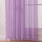 WAZZIO Boho Lace Curtains 84 Inches 2 Panel, Light Filtering Privacy Tassel & - Image 5