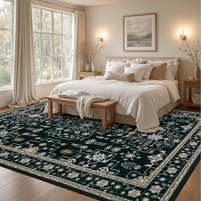8x10 Area Rugs for Living Room: Washable Rug Soft Vintage Boho Medallion Carpet - Image 4