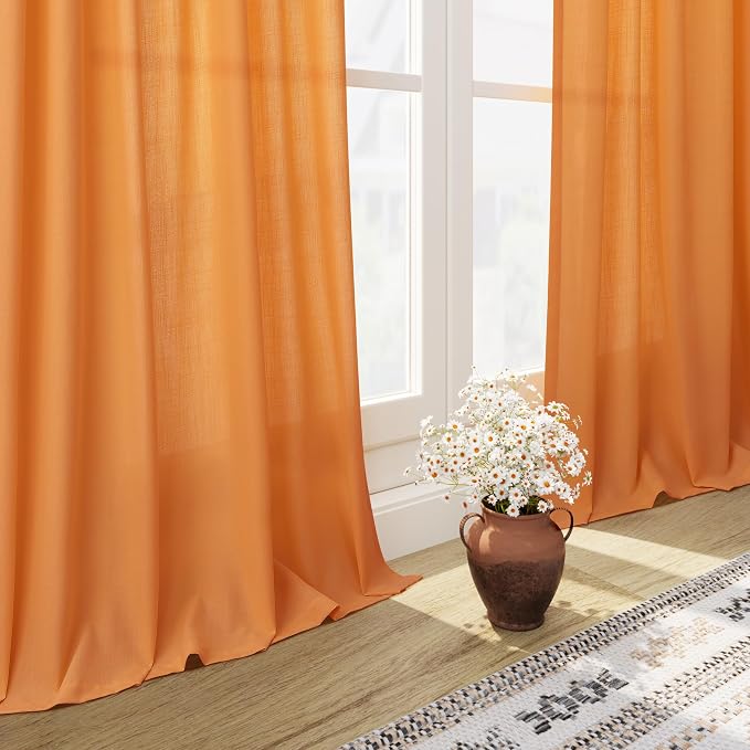 Nanspring Orange Linen Blend Drapes 84 Inch Length 2 Panels Set Back Tab Rod - Image 6