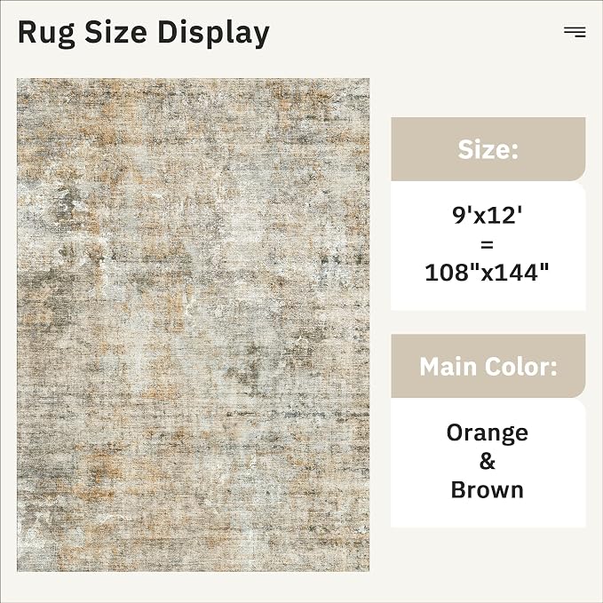 9x12 Area Rugs for Living Room, Non-Slip Machine Washable Vintage Rugs - Image 5