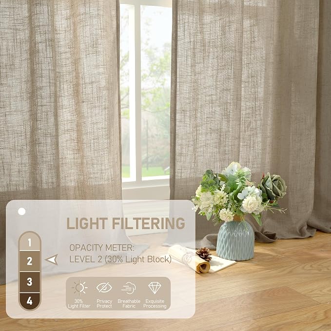 LAMIT Taupe Linen Curtains 72 Inch Length - Image 5