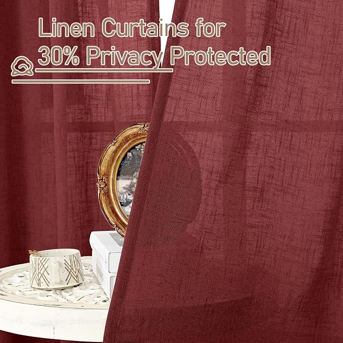 LAMIT Red Linen Curtains 40 Inches Long - Image 6