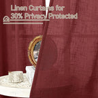 LAMIT Burgundy Red Linen Curtains 48 Inch Length 2 Panels, Light Filtering Semi - Image 6