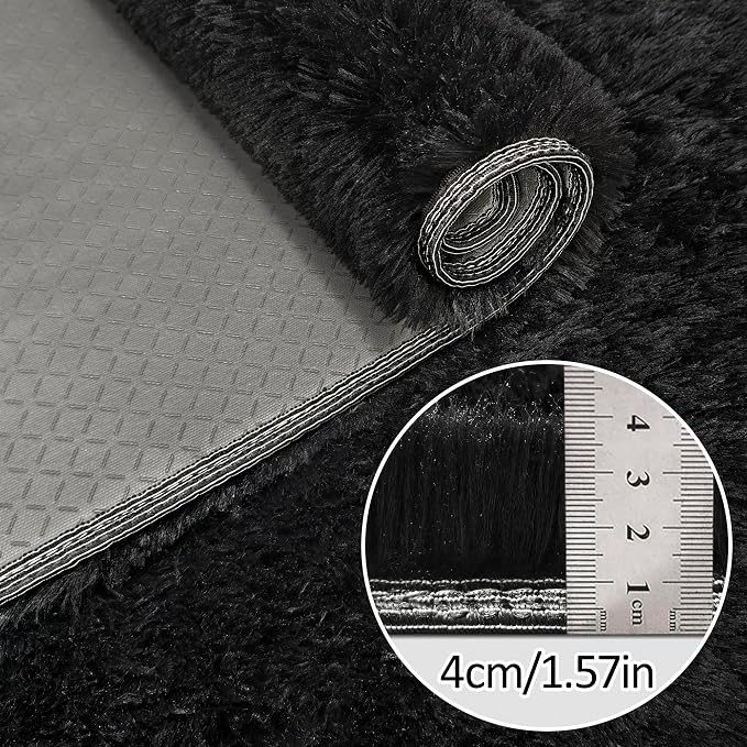2x8 Bedside Area Rugs for Bedroom Soft Fluffy Shag Black Rug for Hallway - Image 5