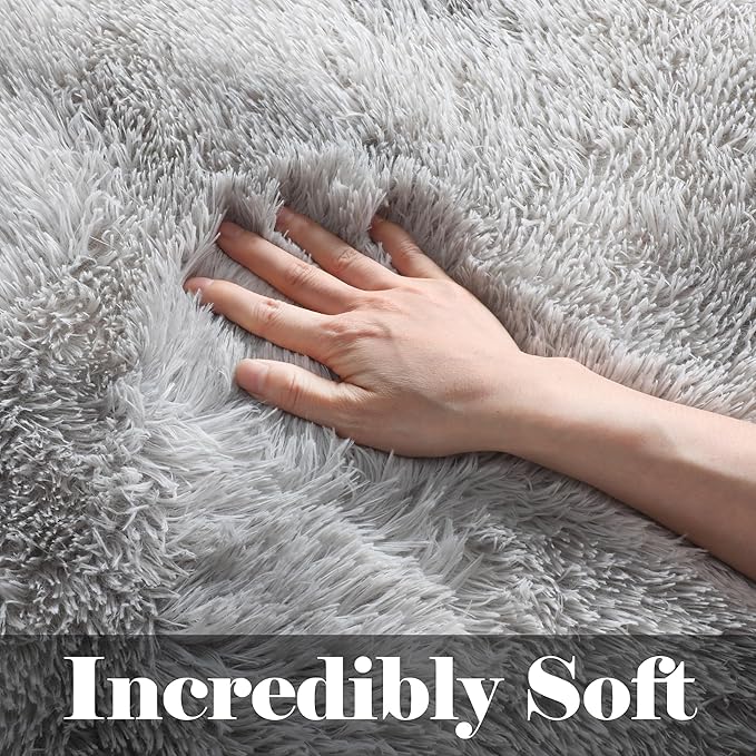 ONASAR Area Rugs for Bedroom Living Room, 4x6 Tie-Dyed Light Grey Fluffy Shaggy - Image 2