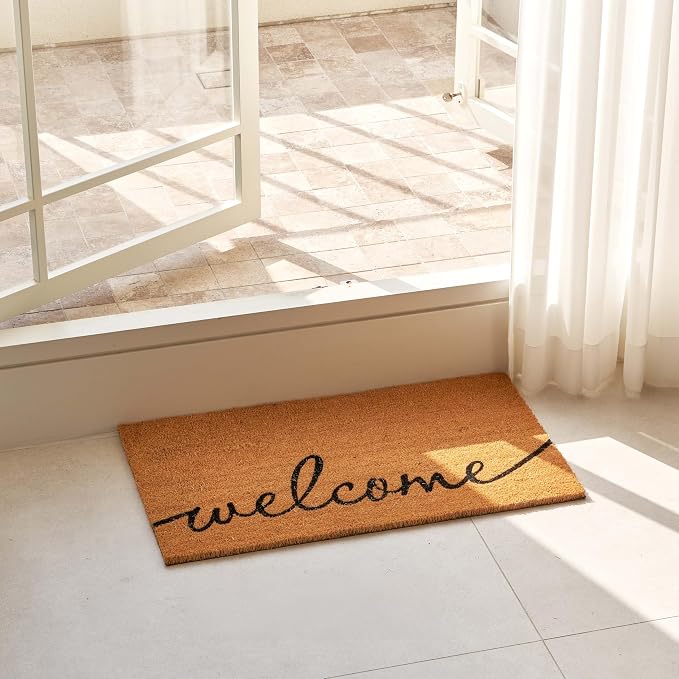 KANKUN Coco Coir Door Mat with Heavy Duty Backing, Welcome Doormat, Doormat - Image 2