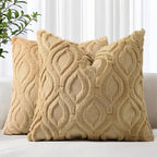 decorUhome Throw Pillow Covers 22x22 Inch Set of 2, Soft Plush Faux Wool Khaki by decorUhome