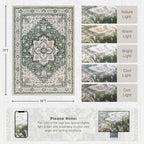 5x7 Area Rugs Living Room Rug: Washable Vintage Boho Medallion Rug No Slip - Image 2
