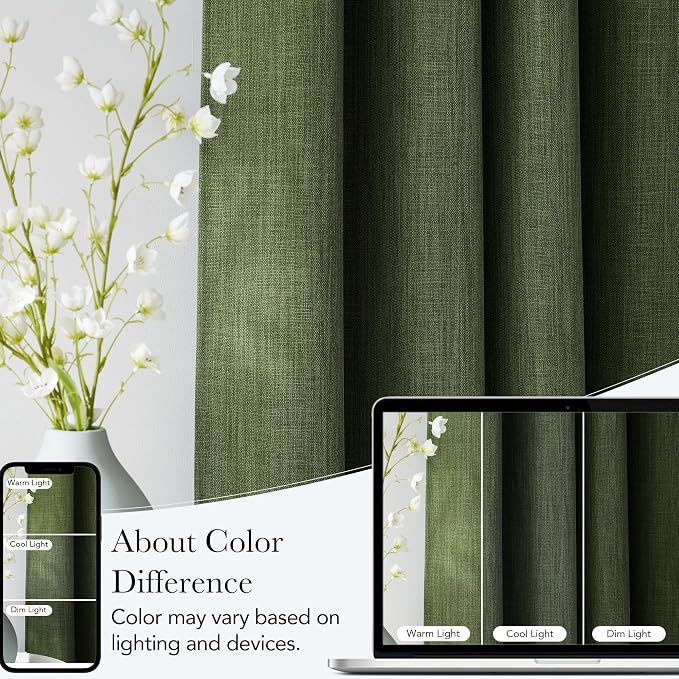 NICETOWN Faux Linen Froest Green Blackout Curtains 84 inches Long - Image 5