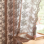YJ YANJUN Vintage Lace Curtains 96 Inches Long-Victorian Floral Sheer Brown - Image 3