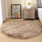 ORINOVA Beige Fuzzy Living Room Washable Area Rug 5ft Round Shag Faux Sheepskin by ORINOVA