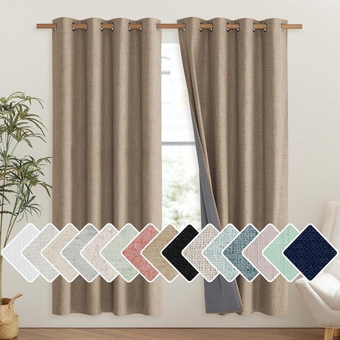 NICETOWN Burlap Vintage Open Linen Weave Flax Thermal Curtains, 100% Blackout by NICETOWN