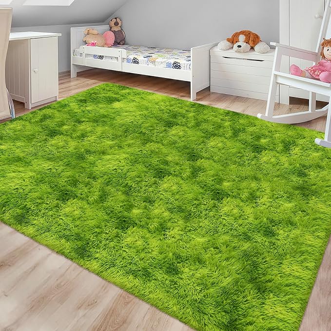 Green Tie-Dyed Rug for Living Room 6x9 Fluffy Area Rug Mat Bedside Throw Rug by JiaoBaba