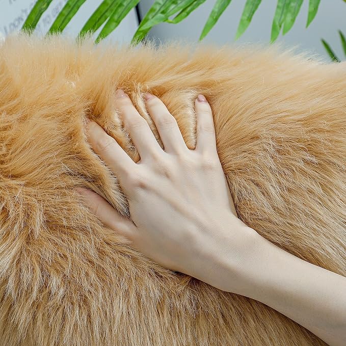 linmopm Faux Fur Rug Sheepskin Shag Fluffy Fuzzy Beige 2x6 ft Runner Rugs - Image 7