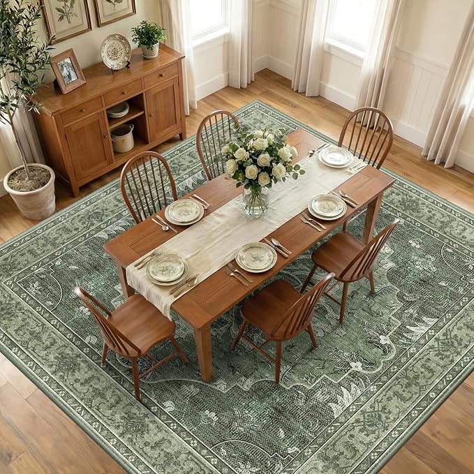 Area Rugs Square 10ft Washable Non-Slip, Floral Vintage Distress Print Pattern by RELEANY