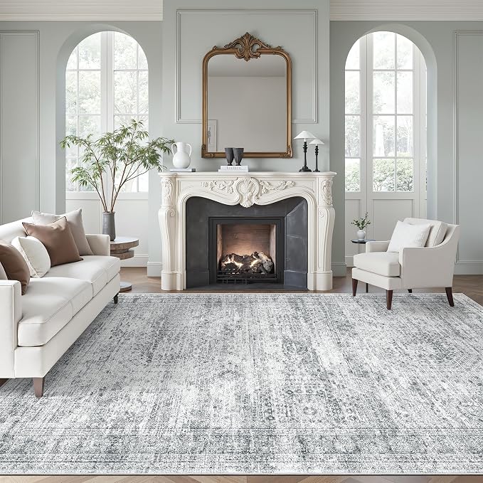 Area Rug 10x12 Vintage Washable Living Room Large Gray Carpet Non Slip Bedroom by Soalmost