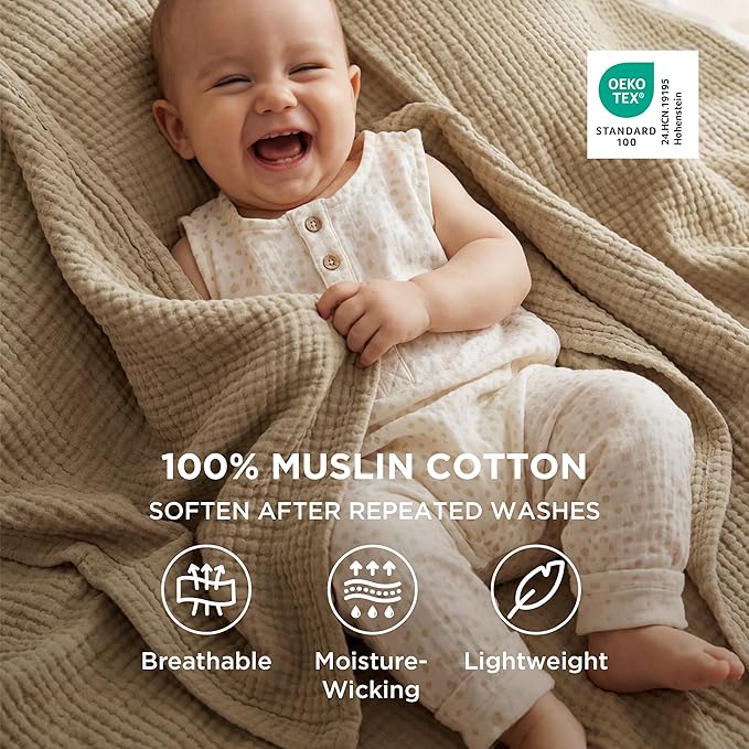 Bedsure 100% Cotton Muslin Throw Blanket Twin XL - Image 2