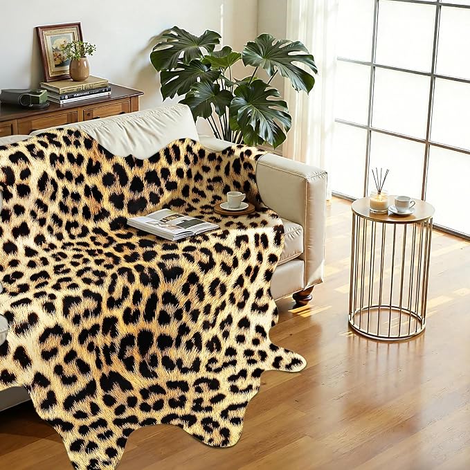 AROGAN Western Decor Faux Fur Leopard Rug, 6.2 x 7 Feet Premium Animal Skin - Image 4
