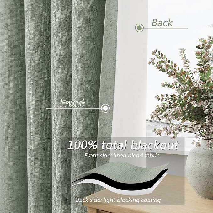 Guken 100% Blackout Curtains 96 Inch Length 2 Panels Set - Image 4