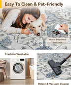 Area Rugs 8ft Washable Non-Slip, Floral Vintage Distress Print Pattern - Image 5
