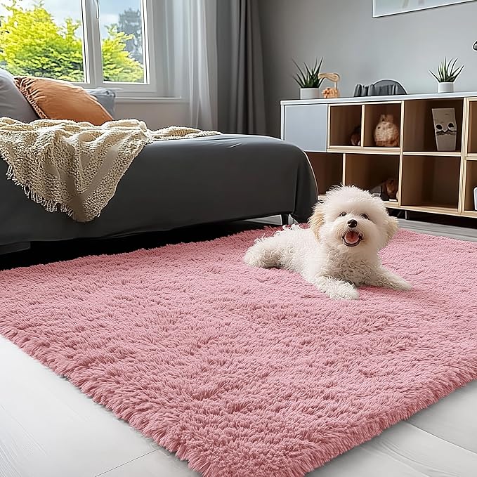 OLANLY 3x5 Machine Washable Small Bedside Rug, Soft Fluffy Shaggy Rugs by OLANLY