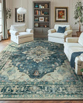 Area Rugs 10'x14' Washable Non-Slip, Floral Vintage Distress Print Pattern by RELEANY