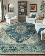 Area Rugs 10'x14' Washable Non-Slip, Floral Vintage Distress Print Pattern by RELEANY