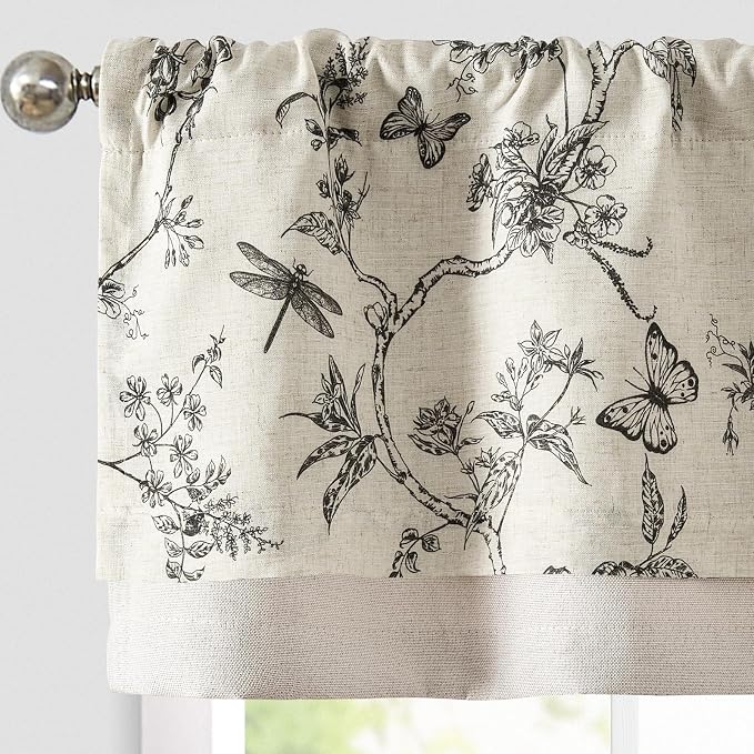 jinchan Floral Curtain Valance for Windows 16 Inch Linen Valance for Kitchen by JINCHAN