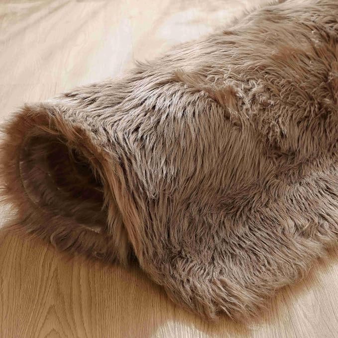 Goolela Faux Sheepskin Fur Area Rug 5x8 Light Brown Beige Fluffy Fuzzy Furry - Image 7