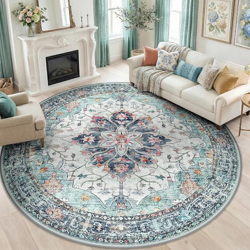 Area Rugs 8ft Washable Non-Slip, Floral Vintage Distress Print Pattern by RELEANY