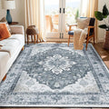 Area Rugs 5'x7' Washable Non-Slip, Floral Vintage Distress Print Pattern by RELEANY