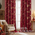 NICETOWN 2 Panels Red Christmas Curtains W42 x L63 in, Rod Pocket Gold Stamping - Image 3