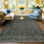 Dark Green Floral Living Room Rug 5x7 Area Rug by HazoHaus