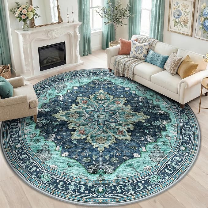 RELEANY Area Rugs 8ft Washable Non-Slip, Floral Vintage Distress Print Pattern - Image 2