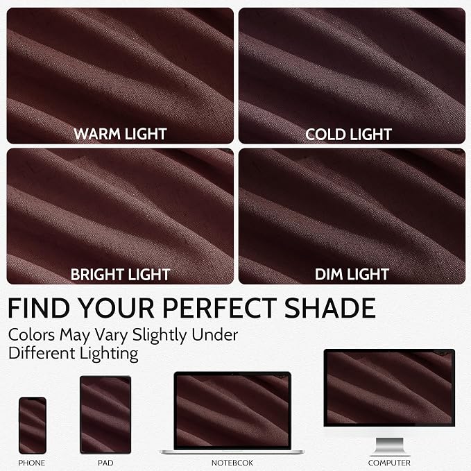 Extra Long Curtain Reddish Brown Morden Linen Blend Light Filtering Back Tab - Image 4