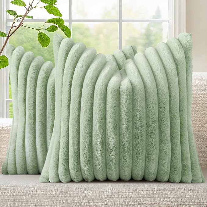 decorUhome Summer Cozy Faux Fur Throw Pillow Covers 22x22 Set of 2 Decorative by decorUhome